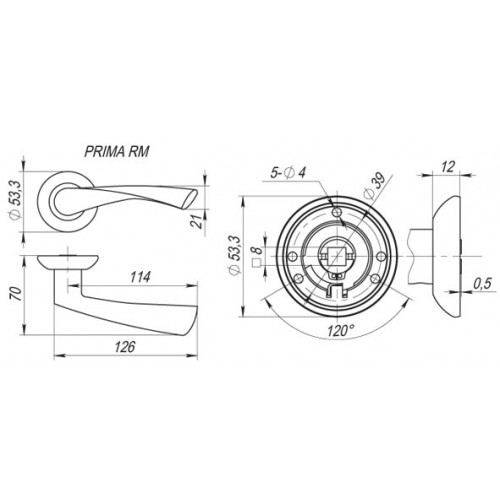 Ручка Fuaro (Фуаро) раздельная R.RM54.PRIMA (PRIMA RM) SN/CP-3 матовый никель/хром