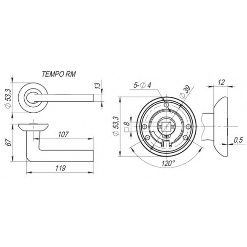 Ручка Fuaro (Фуаро) раздельная R.RM54.TEMPO (TEMPO RM) SN/CP-3 матовый никель/хром