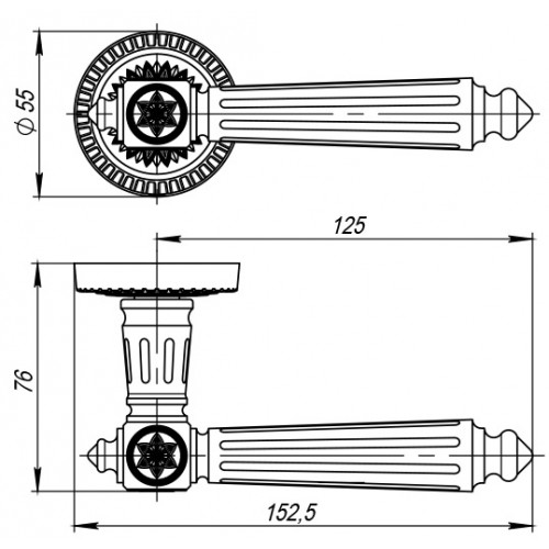 Ручка Armadillo (Армадилло) раздельная R.CL55.Matador (Matador CL4) SILVER-925 серебро 925