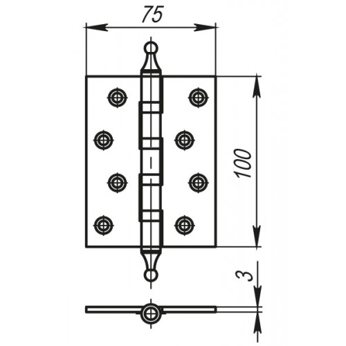 Петля Armadillo (Армадилло) универсальная IN4500UA WAB (500-A4) 100x75x3 мат. бронза Box