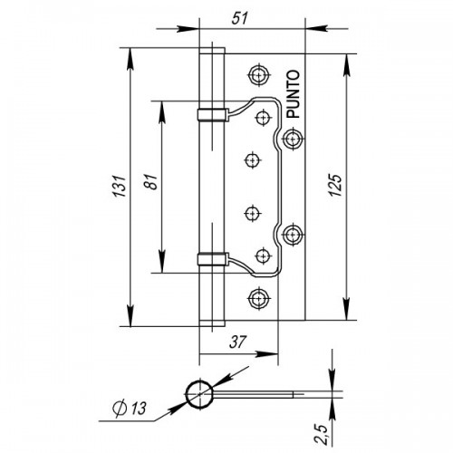 Петля Punto (Пунто) универсальная без врезки IN5200W AB (200-2B 125x2,5) бронза