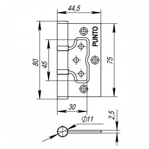 Петля Punto (Пунто) универсальная без врезки IN3200W GR (200-2B 75x2,5) графит