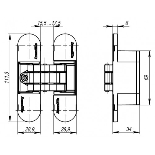 Петля Armadillo (Армадилло) скрытой установки U3D6000 AB (11160UN3D) бронза