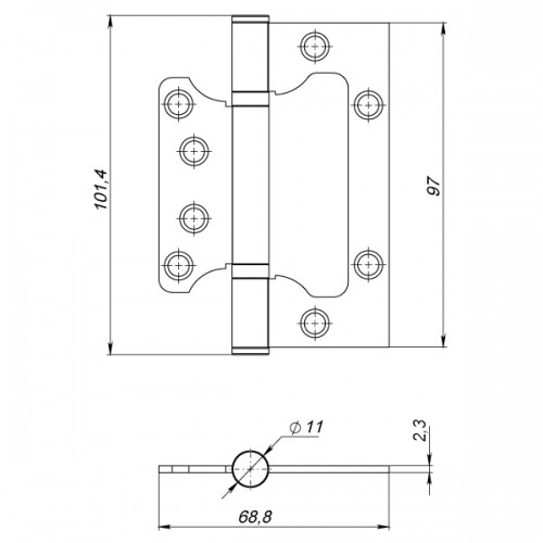 Петля Ajax (Аякс) универсальная без врезки IN4000W AB (100/P-2B 100x2,3) бронза