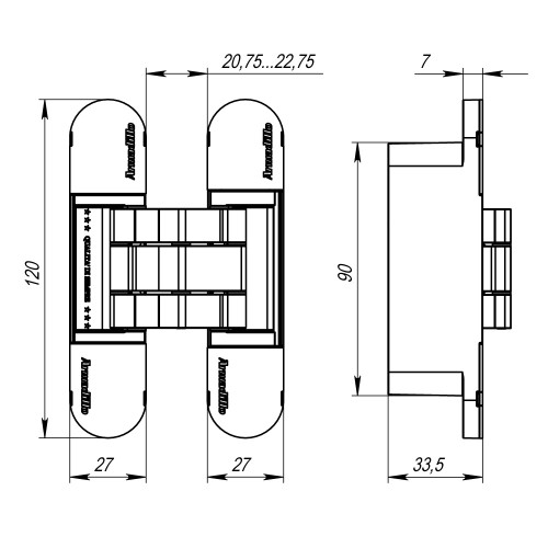 Петля Armadillo (Армадилло) скрытой установки U3D7000 BL (12060UN3D) черный TECH