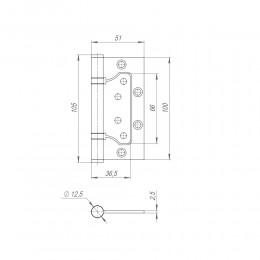 Петля Fuaro (Фуаро) из нержавейки универсальная без врезки 500-2BB 100x2,5 (INOX 304)