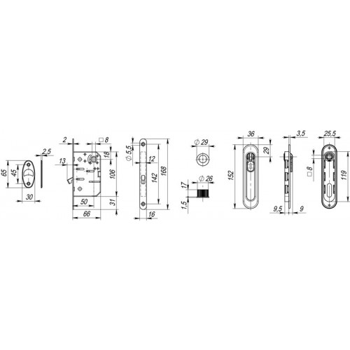 Набор Armadillo (Армадилло) для раздвижных дверей SH.LD152.KIT011-BK (SH011-BK) SG-1 матовое золото