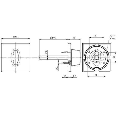 Ручка Fuaro (Фуаро) поворотная BKW8x75.K.RL52 (BKW8x75 RL) SSC-16 сатин. хром