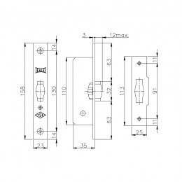 Защелка Kale kilit врезная ролик 155/B (35 mm) (латунь)