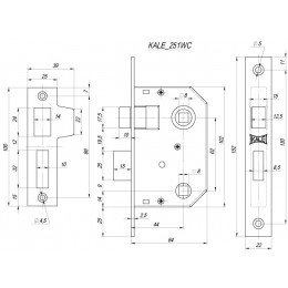 Защелка Kale kilit врезная 251 WC (44 mm) (никель), прав.