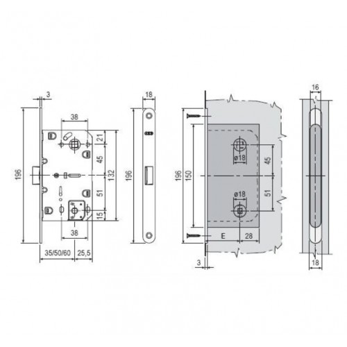 Защелка врезная WC (никель) с отв. пл. B02402.05.06 MEDIANA POLARIS B06102.50.06.567 AGB