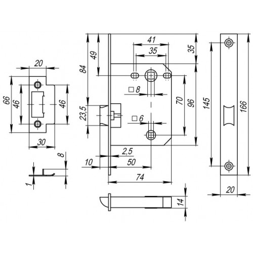 Защелка Fuaro врезная PLASTP72-50 (P72-50) GP латунь