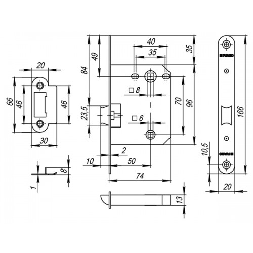 Защелка Fuaro врезная PLASTP82-50 (P82-50) CP хром