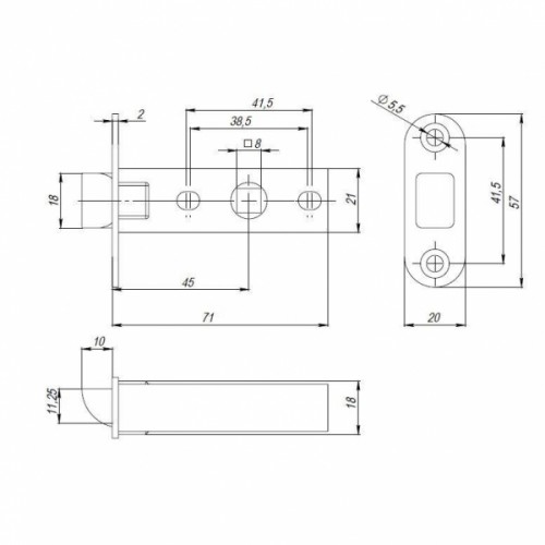 Защелка Punto PLASTPL45-R20 (PL45-R20) (врезная) SN мат. никель упаковка