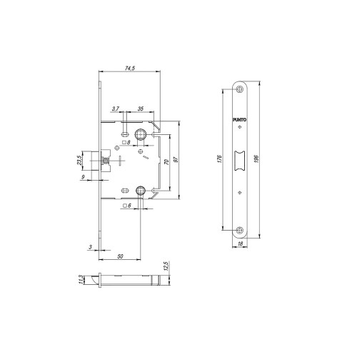 Защелка Punto PLASTPL70X-R20 (PL70X-R20 SN) (врезная) SN мат. никель упаковка