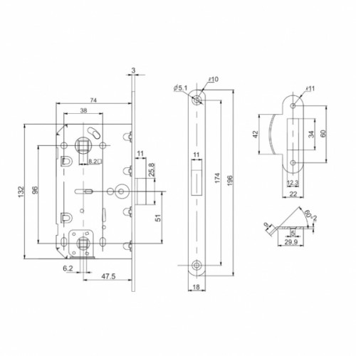 Защелка Punto врезная PL96WC-50 WH (белый)